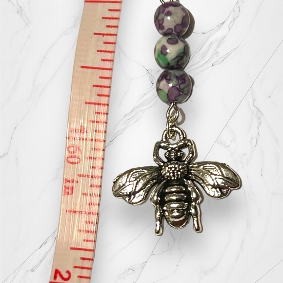 Hand Crafted Earrings Bumble Bee Dangle Silver Purple Mosaic Pierced Long - Picture 6 of 7